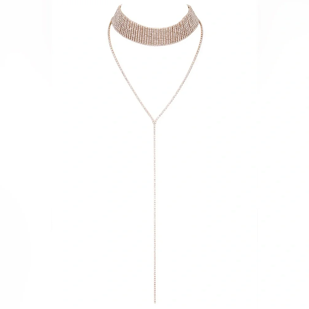 Long Metal Mesh Band Choker Statement Necklace